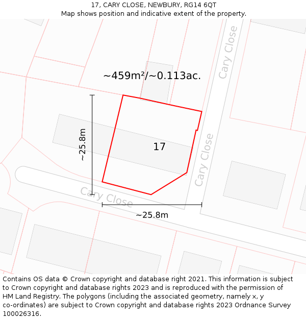 17, CARY CLOSE, NEWBURY, RG14 6QT: Plot and title map