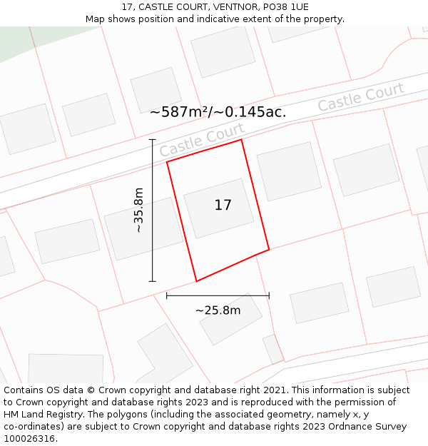 17, CASTLE COURT, VENTNOR, PO38 1UE: Plot and title map