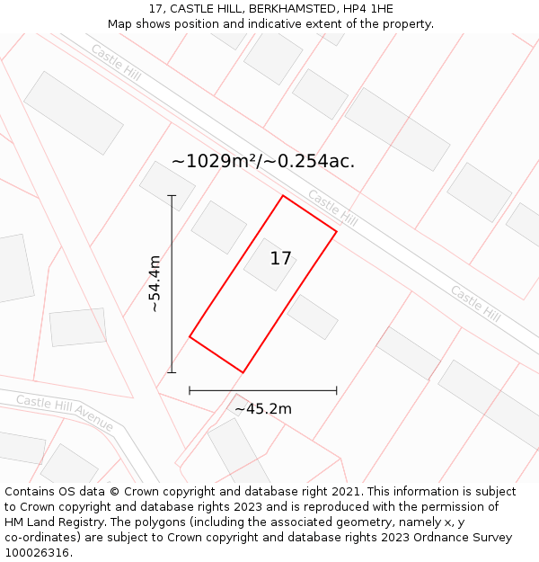 17, CASTLE HILL, BERKHAMSTED, HP4 1HE: Plot and title map