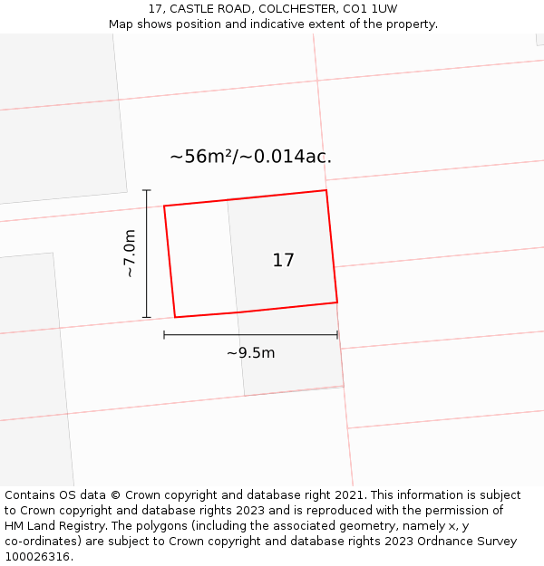 17, CASTLE ROAD, COLCHESTER, CO1 1UW: Plot and title map