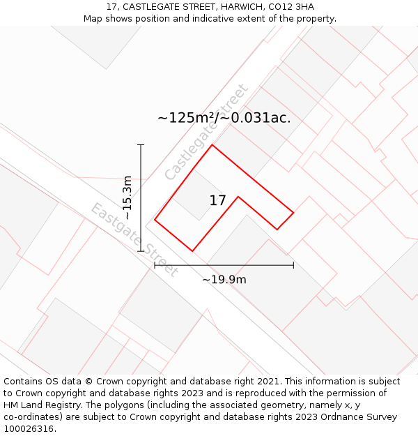 17, CASTLEGATE STREET, HARWICH, CO12 3HA: Plot and title map