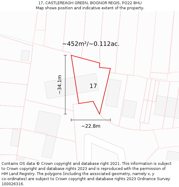 17, CASTLEREAGH GREEN, BOGNOR REGIS, PO22 8HU: Plot and title map