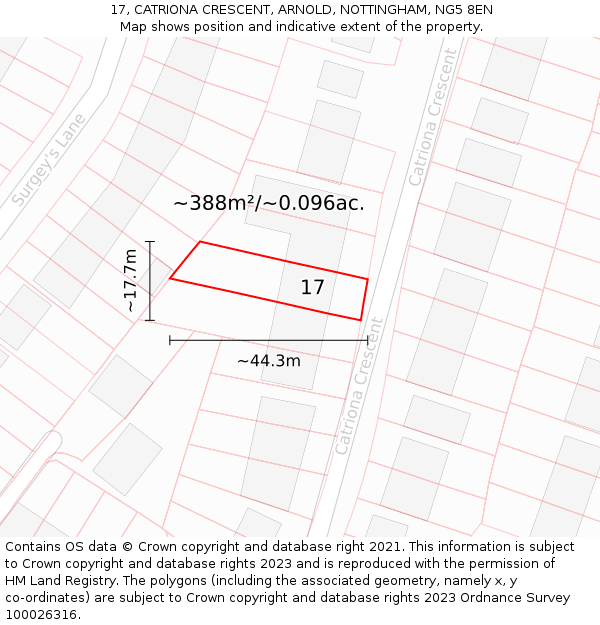 17, CATRIONA CRESCENT, ARNOLD, NOTTINGHAM, NG5 8EN: Plot and title map