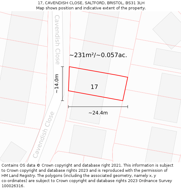 17, CAVENDISH CLOSE, SALTFORD, BRISTOL, BS31 3LH: Plot and title map