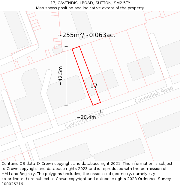 17, CAVENDISH ROAD, SUTTON, SM2 5EY: Plot and title map