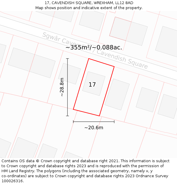 17, CAVENDISH SQUARE, WREXHAM, LL12 8AD: Plot and title map