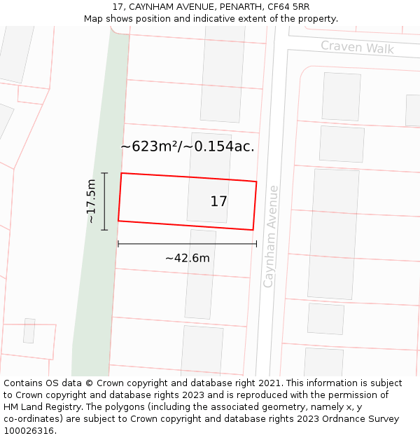 17, CAYNHAM AVENUE, PENARTH, CF64 5RR: Plot and title map