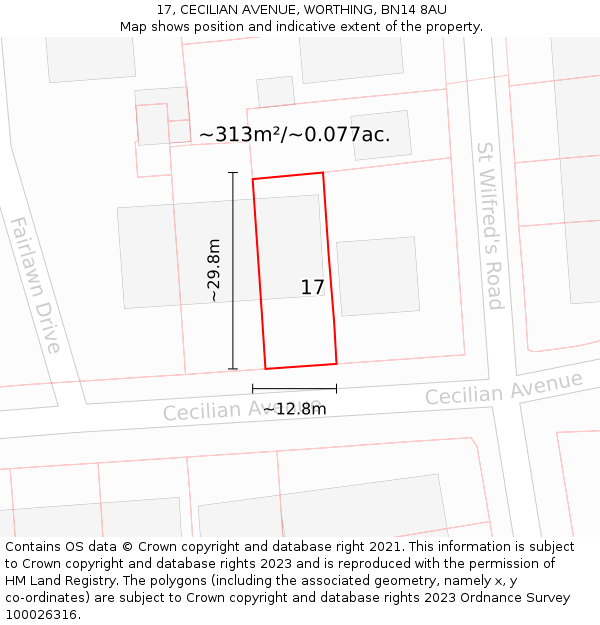 17, CECILIAN AVENUE, WORTHING, BN14 8AU: Plot and title map