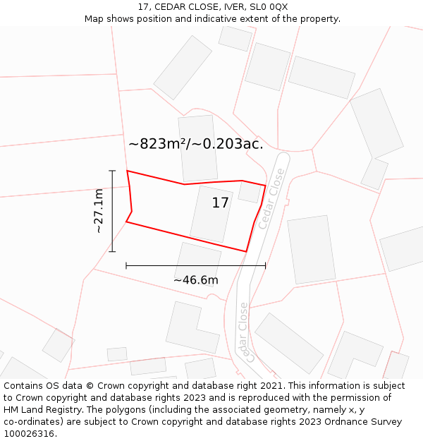 17, CEDAR CLOSE, IVER, SL0 0QX: Plot and title map