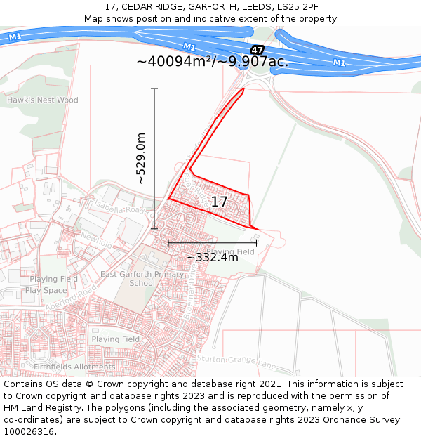 17, CEDAR RIDGE, GARFORTH, LEEDS, LS25 2PF: Plot and title map