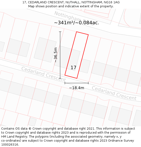 17, CEDARLAND CRESCENT, NUTHALL, NOTTINGHAM, NG16 1AG: Plot and title map