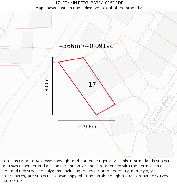 17, CENNIN PEDR, BARRY, CF63 1DF: Plot and title map