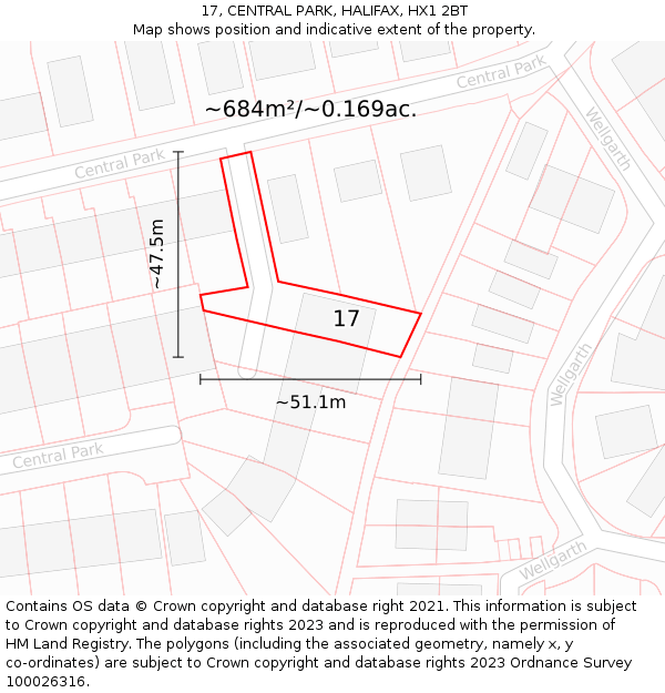 17, CENTRAL PARK, HALIFAX, HX1 2BT: Plot and title map