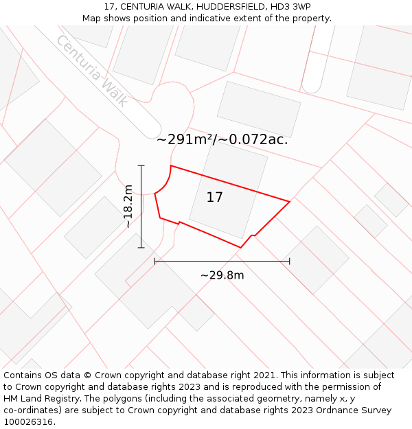 17, CENTURIA WALK, HUDDERSFIELD, HD3 3WP: Plot and title map