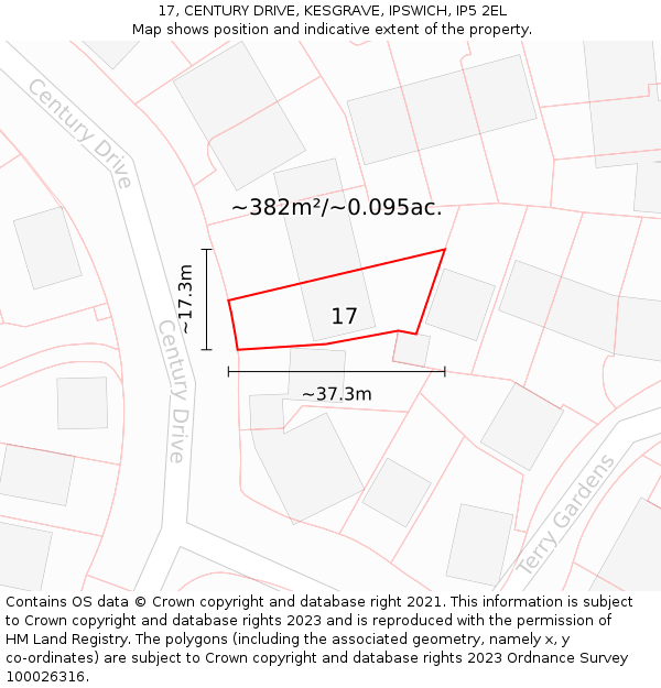 17, CENTURY DRIVE, KESGRAVE, IPSWICH, IP5 2EL: Plot and title map