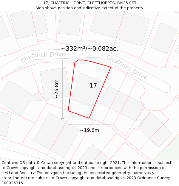 17, CHAFFINCH DRIVE, CLEETHORPES, DN35 0ST: Plot and title map