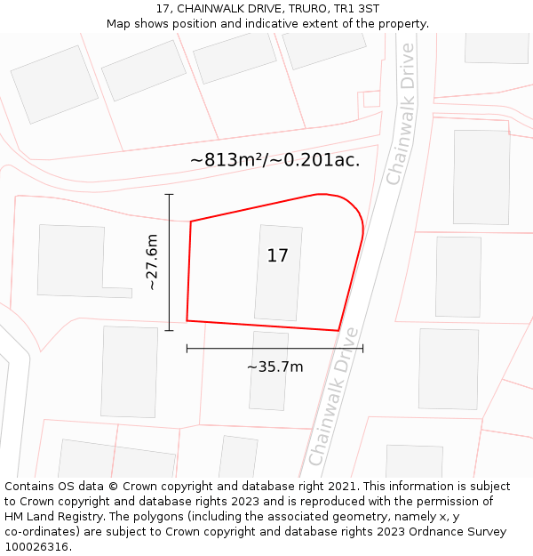 17, CHAINWALK DRIVE, TRURO, TR1 3ST: Plot and title map