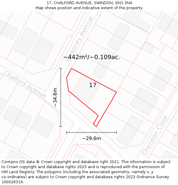 17, CHALFORD AVENUE, SWINDON, SN3 3NA: Plot and title map