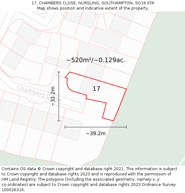 17, CHAMBERS CLOSE, NURSLING, SOUTHAMPTON, SO16 0TA: Plot and title map