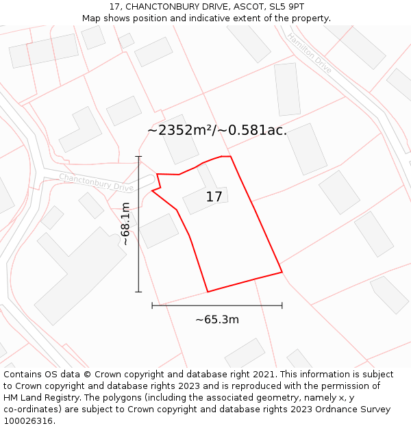 17, CHANCTONBURY DRIVE, ASCOT, SL5 9PT: Plot and title map