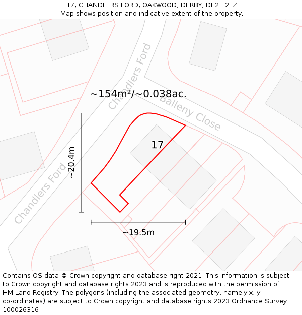 17, CHANDLERS FORD, OAKWOOD, DERBY, DE21 2LZ: Plot and title map