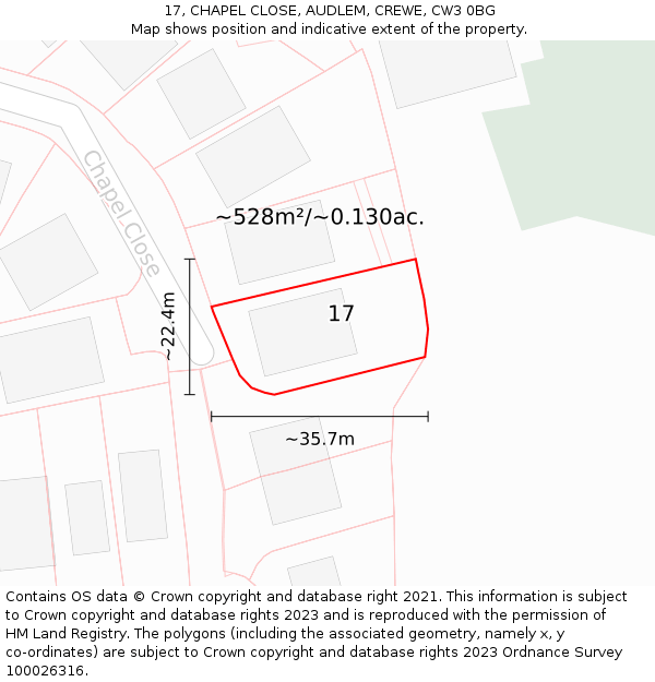 17, CHAPEL CLOSE, AUDLEM, CREWE, CW3 0BG: Plot and title map