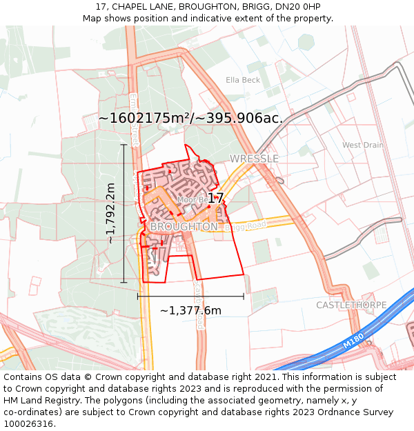 17, CHAPEL LANE, BROUGHTON, BRIGG, DN20 0HP: Plot and title map