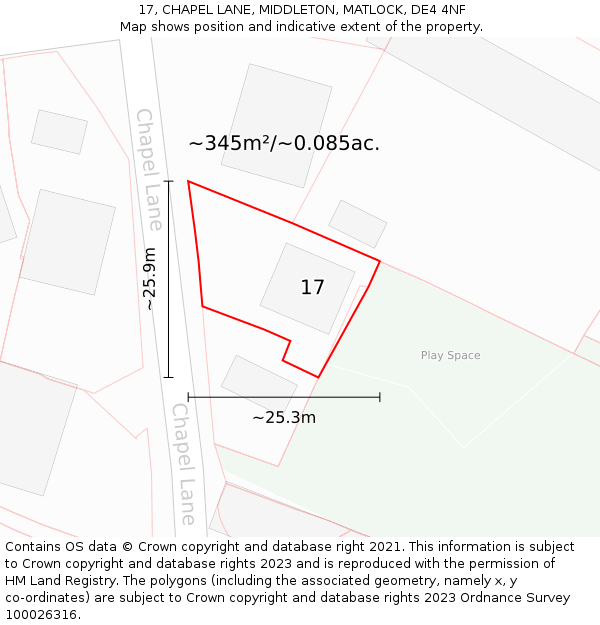 17, CHAPEL LANE, MIDDLETON, MATLOCK, DE4 4NF: Plot and title map