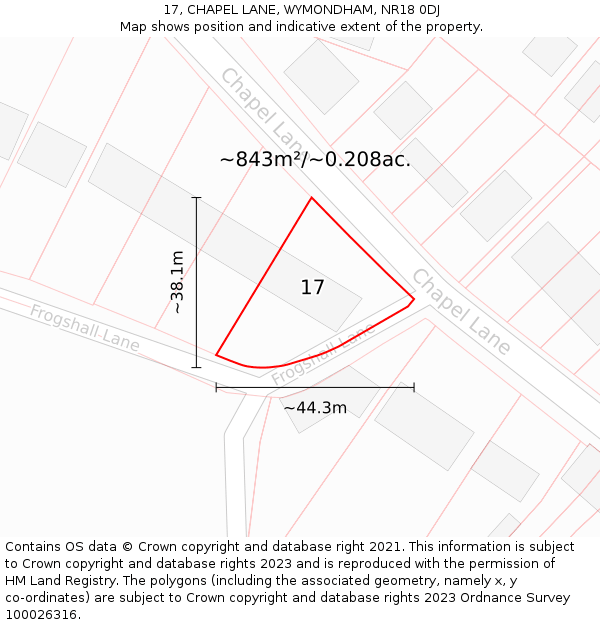 17, CHAPEL LANE, WYMONDHAM, NR18 0DJ: Plot and title map