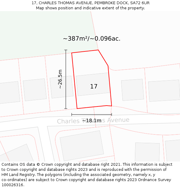 17, CHARLES THOMAS AVENUE, PEMBROKE DOCK, SA72 6UR: Plot and title map