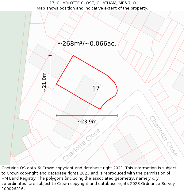 17, CHARLOTTE CLOSE, CHATHAM, ME5 7LQ: Plot and title map