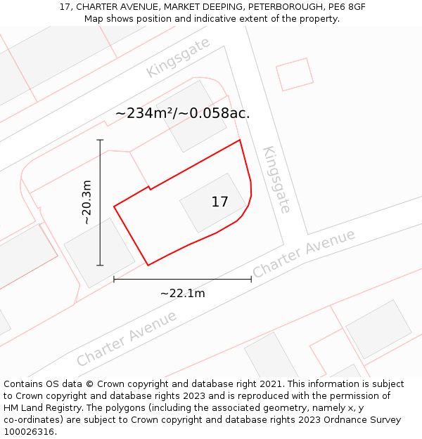 17, CHARTER AVENUE, MARKET DEEPING, PETERBOROUGH, PE6 8GF: Plot and title map