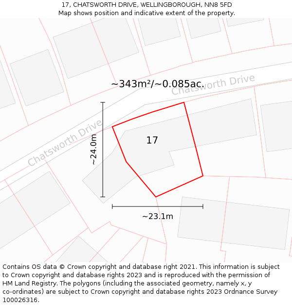 17, CHATSWORTH DRIVE, WELLINGBOROUGH, NN8 5FD: Plot and title map