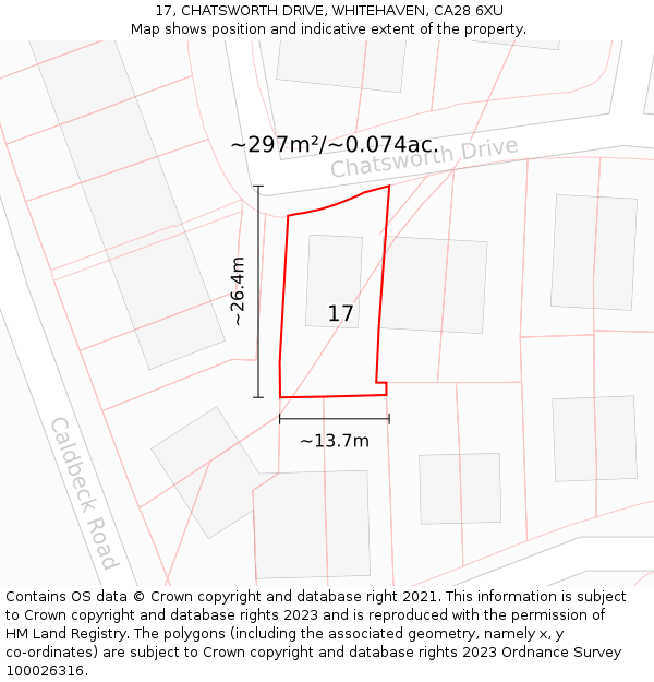 17, CHATSWORTH DRIVE, WHITEHAVEN, CA28 6XU: Plot and title map