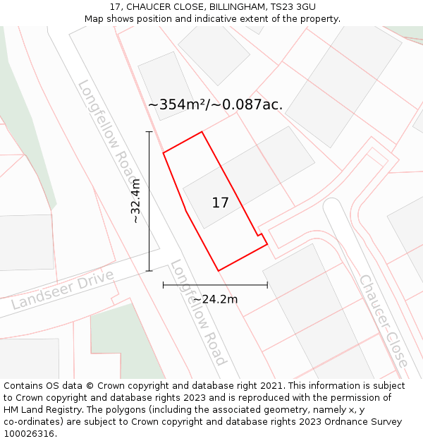 17, CHAUCER CLOSE, BILLINGHAM, TS23 3GU: Plot and title map