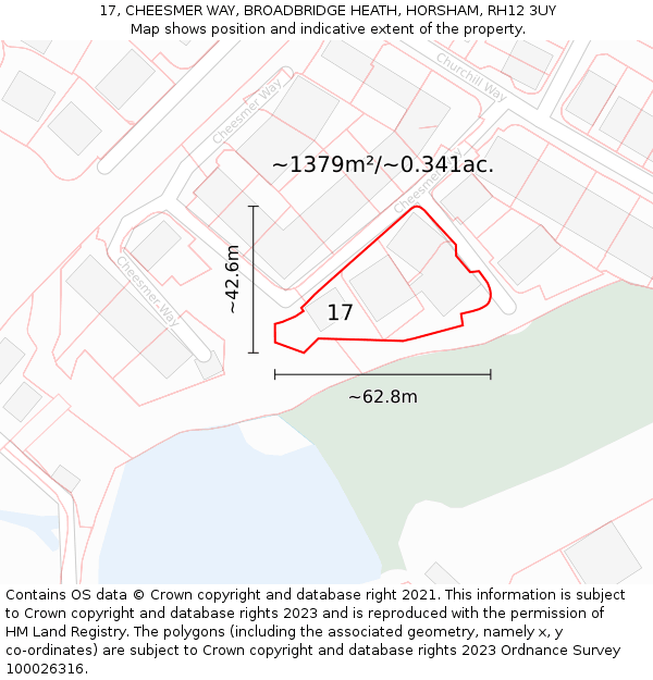 17, CHEESMER WAY, BROADBRIDGE HEATH, HORSHAM, RH12 3UY: Plot and title map