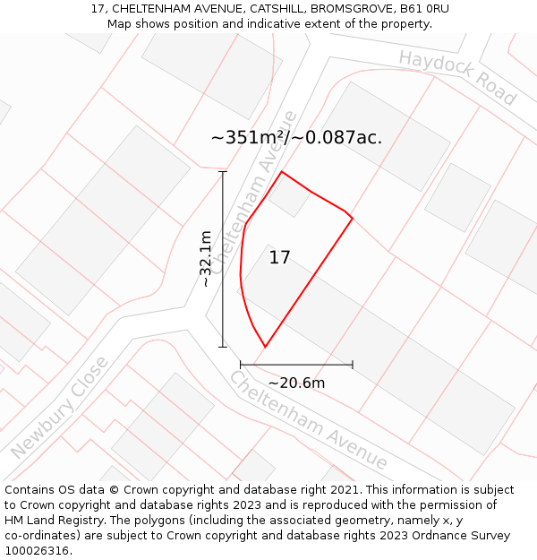 17, CHELTENHAM AVENUE, CATSHILL, BROMSGROVE, B61 0RU: Plot and title map