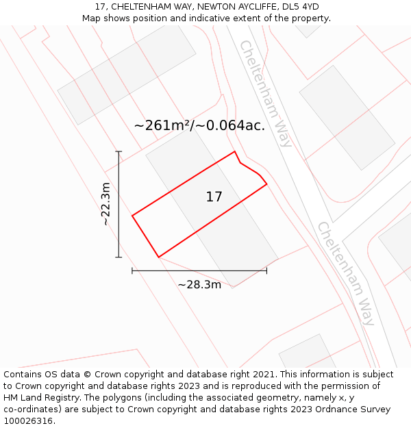 17, CHELTENHAM WAY, NEWTON AYCLIFFE, DL5 4YD: Plot and title map