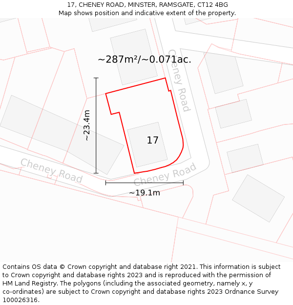 17, CHENEY ROAD, MINSTER, RAMSGATE, CT12 4BG: Plot and title map