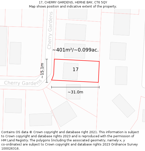 17, CHERRY GARDENS, HERNE BAY, CT6 5QY: Plot and title map