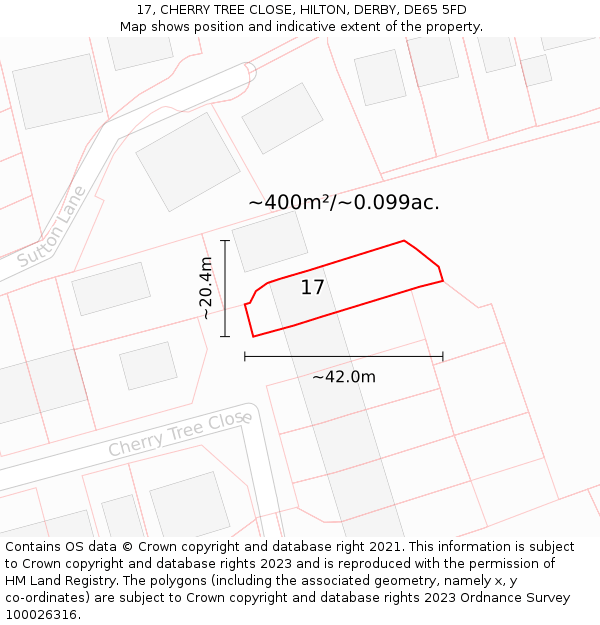 17, CHERRY TREE CLOSE, HILTON, DERBY, DE65 5FD: Plot and title map