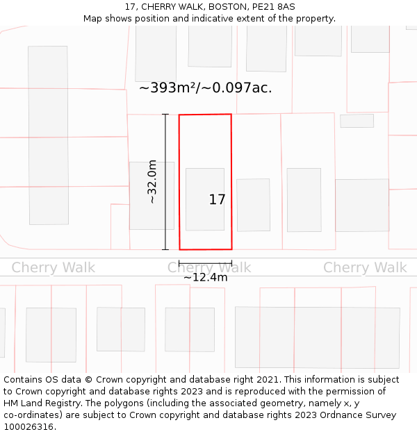 17, CHERRY WALK, BOSTON, PE21 8AS: Plot and title map