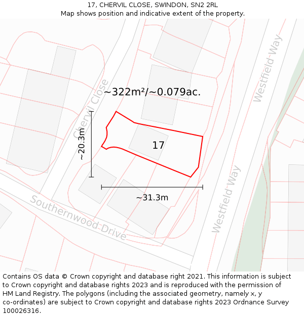 17, CHERVIL CLOSE, SWINDON, SN2 2RL: Plot and title map