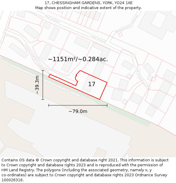 17, CHESSINGHAM GARDENS, YORK, YO24 1XE: Plot and title map