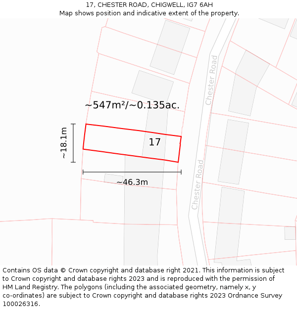 17, CHESTER ROAD, CHIGWELL, IG7 6AH: Plot and title map