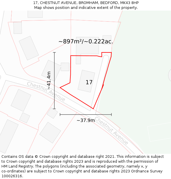 17, CHESTNUT AVENUE, BROMHAM, BEDFORD, MK43 8HP: Plot and title map