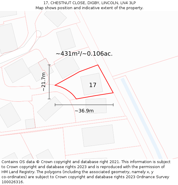 17, CHESTNUT CLOSE, DIGBY, LINCOLN, LN4 3LP: Plot and title map