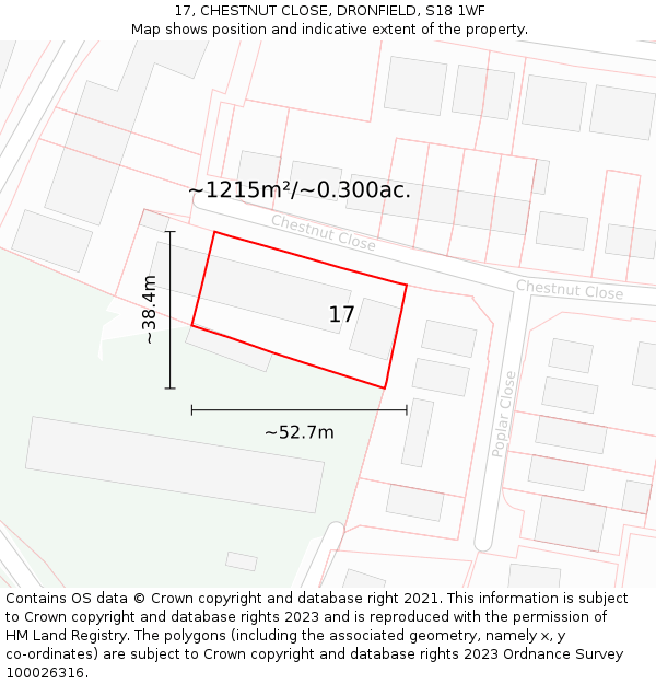 17, CHESTNUT CLOSE, DRONFIELD, S18 1WF: Plot and title map