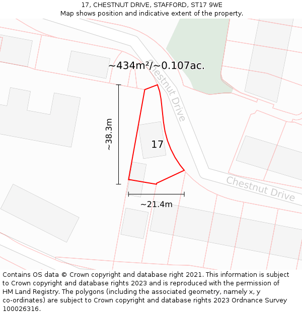 17, CHESTNUT DRIVE, STAFFORD, ST17 9WE: Plot and title map