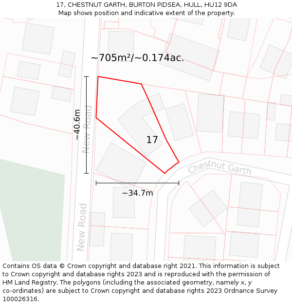 17, CHESTNUT GARTH, BURTON PIDSEA, HULL, HU12 9DA: Plot and title map